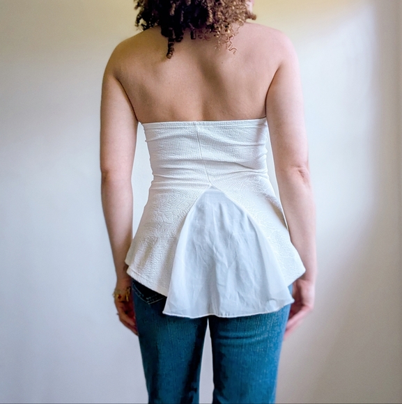 Vintage Y2K Romantic White Floral Chiffon Back Detail Peplum Tube Top - Picture 5 of 12